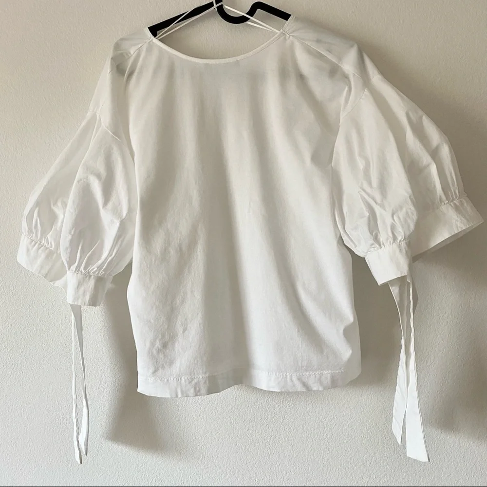 ZARA size S white poplin blouse oversized puff sleeve